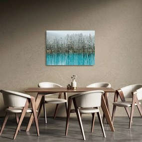 Sklenený obraz - Tyrkysový rybník, Biei, Japonsko (70x50 cm)
