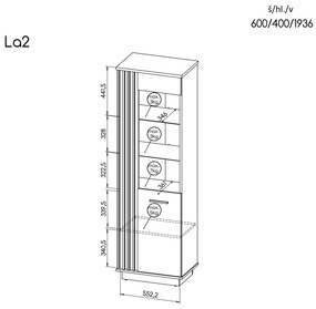 Vitrína typ LA2 Laticia (matna čierna + dub wotan). Vlastná spoľahlivá doprava až k Vám domov. 1040628