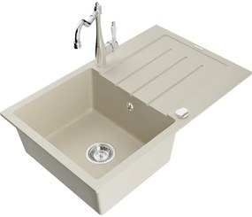 Mexen Bruno, granitový drez 795x495x200 mm, 1-komorový a drezová batéria Carla, béžová, 6513-69-670700-00
