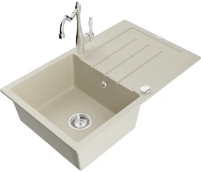 Mexen Bruno, granitový drez 795x495x200 mm, 1-komorový a drezová batéria Carla, béžová, 6513-69-670700-00