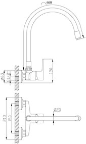 Invena Verso, nástenná kuchynská batéria 150mm s elastickým ramenom, čierna matná, INV-BC-82-E44-L