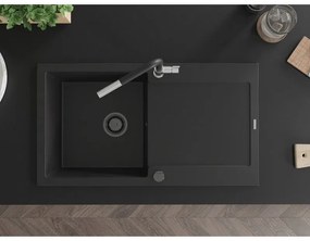 Mexen Leo, 1-komorový granitový drez 900x500x190 mm a drezová batéria Flora, čierna, 6501-77-670401-07-B