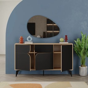 Nízka komoda v dekore duba v čierno-prírodnej farbe 140x79 cm Nola – Marckeric