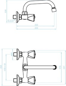 Kuchinox Norm, nástenná umývadlová batéria, chrómová, LAV-BQN_050D