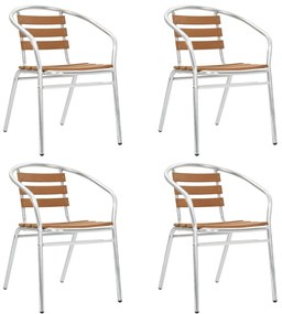 Stohovateľné záhradné stoličky 4 ks strieborné hliník a WPC 48710
