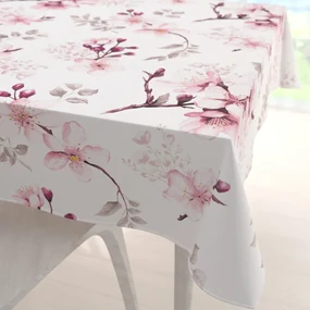 Biante Bavlnený štvorcový obrus Sandra SA-583 Ružové kvety s vetvičkami na bielom 80x80 cm