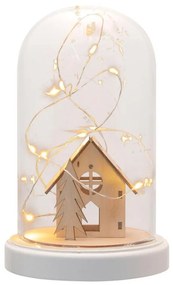 Vianočná dekorácia kupola - domček, 10 LED, teplá biela
