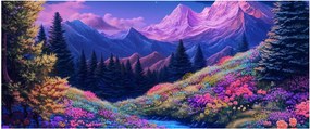 Obraz - Fialová krajina pri úplnku (120x50 cm)