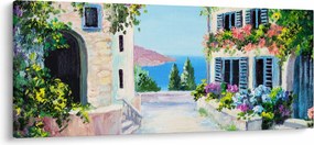 Obraz - Grécka ulička, olejomaľba (120x50 cm)