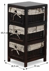 Kondela Komoda, 3 prútené košíky tmavo hnedá/béžová, ELI 1