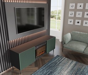 TV skrinka/stolík s elektrickým krbom FPB 2D 170 C Rowanna (čierna + tmavozelená). Akcia -20%. Vlastná spoľahlivá doprava až k Vám domov. 1125094