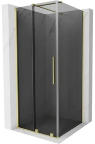 Mexen Velar, sprchový kút s posuvnými dverami 120 x 120 cm, 8mm šedé sklo, zlatá matná, 871-120-120-41-55