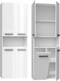 Kúpeľňová skrinka s košom na bielizeň NEL II biela lesklá