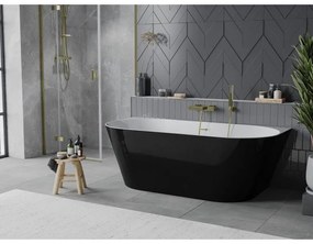 Mexen Oval Slim, voľne stojaca vaňa ku stene, 170 x 80 cm, biela-čierna, zlatý matný prepad, 52661708075-55