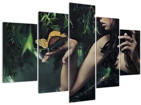 Obraz pôvabnej ženy s motýľom (150x105 cm)