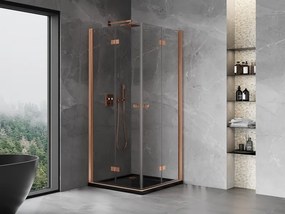 Mexen Mist-F Duo, skladací sprchový kút 110 x 110 cm, číre sklo, medený matný profil, 8A6-110L-110P-65-00