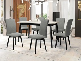 Jedálenský stôl so 6 stoličkami AL24, Morenie: biela - L, Poťahové látky: Hygge D91, Farby nožičiek: čierna