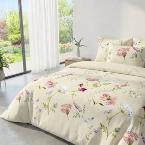 Kvalitex Bavlnené obliečky DELUX 140x200 + 70x90 cm - BOTANICA smotanová