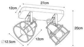 Priemyselné bodové svetlo tmavosivé s dreveným nastaviteľným 2-svetlom - Arthur