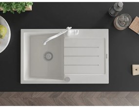 Mexen Bruno, granitový drez 795x495x200 mm, 1-komorový a drezová batéria Carla, biela, 6513-20-670700-20