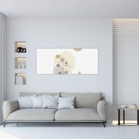Obraz - Béžové kvety s motýľom N⁰4 (120x50 cm)