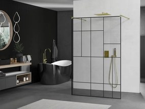 Mexen Kioto, sprchová zástena Walk-In 110 x 200 cm, 8mm sklo čierny vzor, zlatý matný profil, 800-110-002-55-78