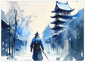 Sklenený obraz - Samuraj, aquarel (70x50 cm)