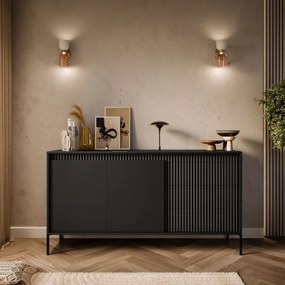 KOMODA RAYMOND 2D3S SO ŠUPLÍKMI ČIERNA MATNÁ 153 cm