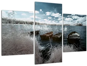 Obraz - Drevené loďky na jazere (90x60 cm)