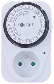 SOLIGHT Mechanický týždenný časový spínač 230V/16A, 1 zásuvka, biely