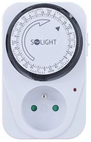 SOLIGHT Mechanický týždenný časový spínač 230V/16A, 1 zásuvka, biely
