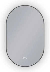Erga Freya, oválne LED zrkadlo 50x80cm v čiernom kovovom ráme, 3 farby svetla, zadné osvetlenie, vyhrievacia podložka proti zapareniu, ERG-V01-FREYA-5080-BK