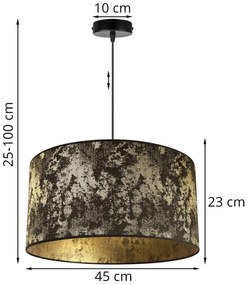 Závesné svietidlo Werona 2, 1x čierne/zlaté textilné tienidlo, (fi 45cm), g