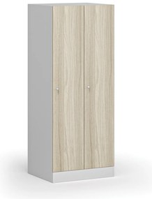 Šatníková skrinka znížená, 2 oddiely, 1500 x 600 x 500 mm, demont, cylindrický zámok, laminované dvere, dub prírodný