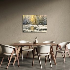Sklenený obraz - Chalúpka v lese, olejomaľba (70x50 cm)