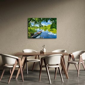Obraz letné rieky s loďkou (70x50 cm)