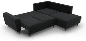 Čierna zamatová rozkladacia/s úložným priestorom rohová pohovka (pravý roh/do L) Kyoto – Cosmopolitan Design