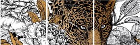 Obraz - Leopard medzi kvetmi (s hodinami) (90x30 cm)