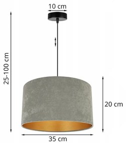 Závesné svietidlo Mediolan, 1x olivové/zlaté textilné tienidlo, (fi 35cm)