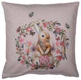Béžová bavlnená obliečka na vankúš so zajačikom Happy Bunny - 40*40 cm
