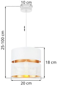 Závesné svietidlo Asti, 1x PVC/biele textilné tienidlo, (fi 20cm), g, w