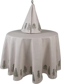 Béžový bavlnený okrúhly obrus so stromčekmi Natural Pine Trees - Ø 170 cm