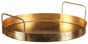 Kovový podnos s uchami, priemer 25 cm, okrúhly,zlatý