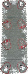 Vianočný vyšívaný obrus vianočný Zvončeky sivé 40x110 cm TiaHome