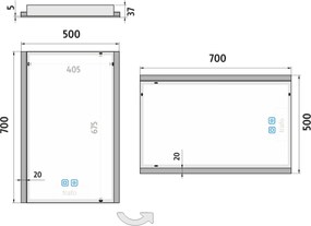 Nimco LED zrkadlo 500x700 s dvoma dotykovými senzormi - ZP 11001VX