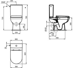 WC kombi set Ideal Standard Exacto bez splachovacieho kruhu vč. WC dosky R006901