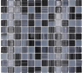 Sklenená mozaika šrafovaná čierno - biela 30,5x32,5 cm hrúbka 4 mm