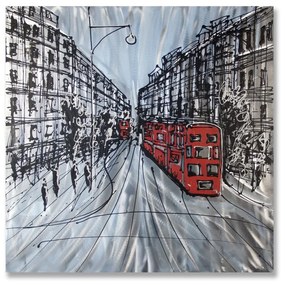 Ručne maľovaná maľba na hliníku Red Bus