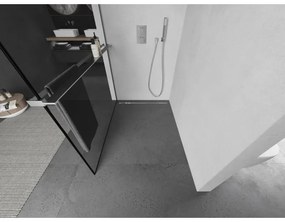 Mexen Kioto+ L, sprchová zástena Walk-In s poličkou a vešiakom 80 x 200 cm, 8mm číre sklo čierny vzor, chrómový profil, 800-080-123-01-70