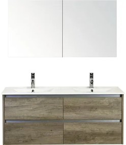 Kúpeľňový nábytkový set Dante 120 cm s keramickým dvojitým umývadlom Model 1 a zrkadlovou skrinkou dub Nebraska